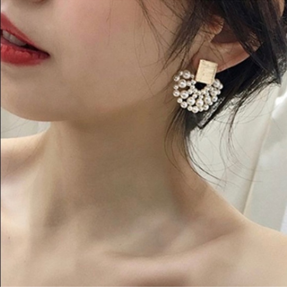Gold Tone Pearl Statement Earrings | Elegant Bridal & Wedding Jewelry
